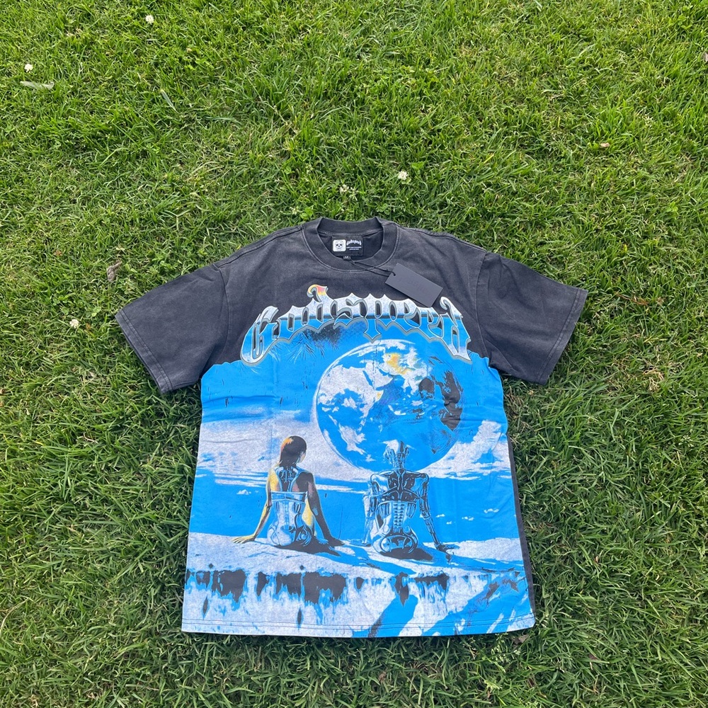 Men's Short Sleeve Graphic Tee in Blue and Black